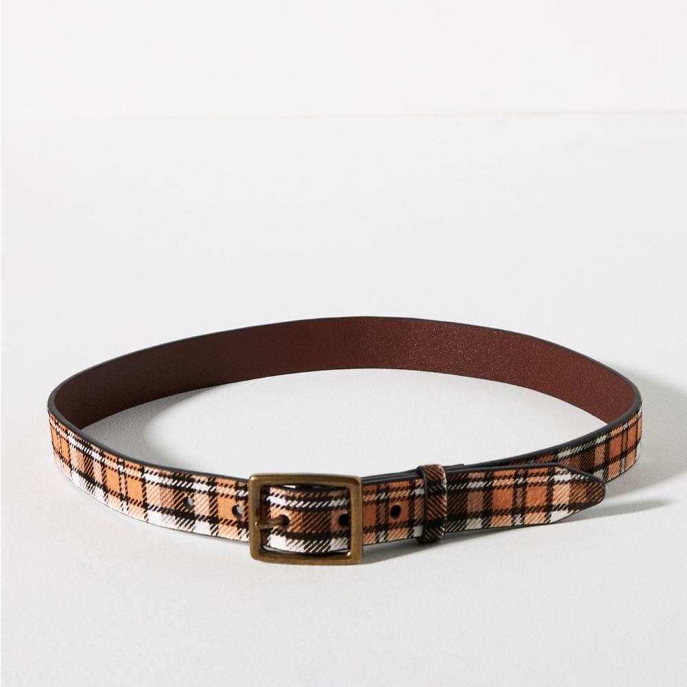 Anthropologie Tan and Brown Plaid Belt